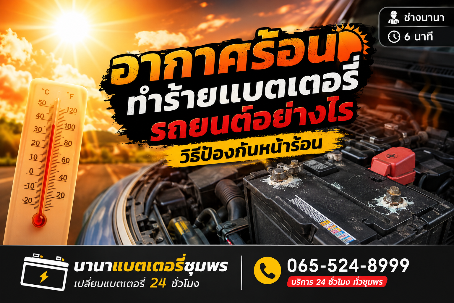 อากาศร้อนทำร้ายแบตเตอรี่รถยนต์อย่างไร วิธีป้องกันหน้าร้อน