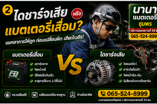 ไดชาร์จเสียหรือแบตเตอรี่เสีย วิธีแยกอาการก่อนรถดับกลางทาง